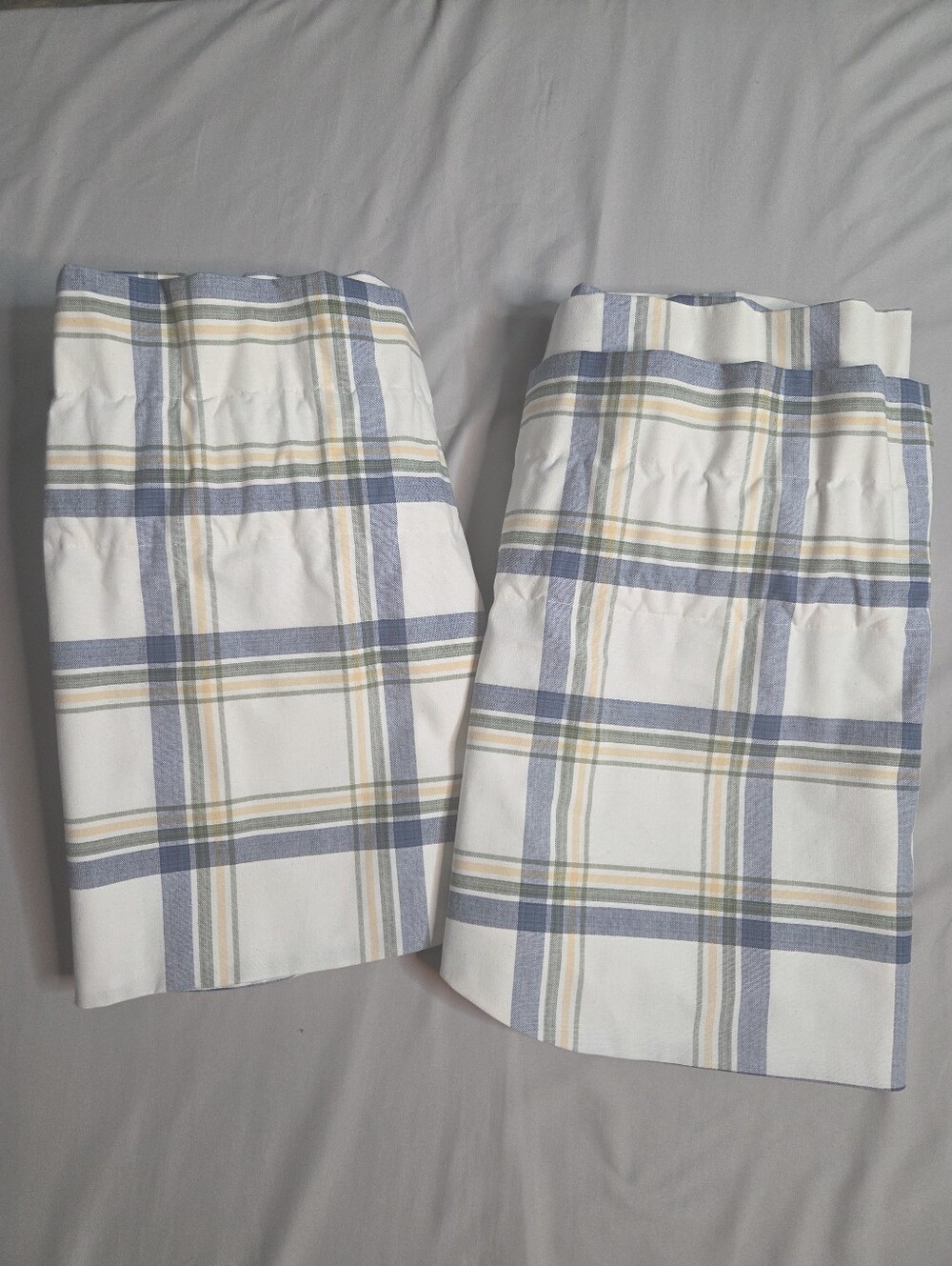 Scalloped Plaid Window Valances Set of 2 Blue, Sage & Cream Cottage Coastal 97"